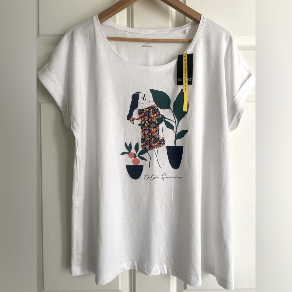 Esmara by Heidi Klum Citric Summer 100% Cotton T-Shirt Short Sleeves Size L NWT